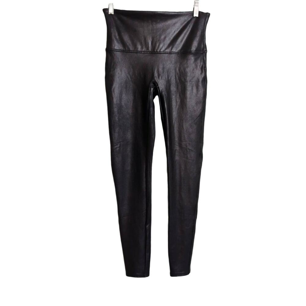 SPANX Black High-Waisted Shiny Faux Leather Sleek Leggings XL
